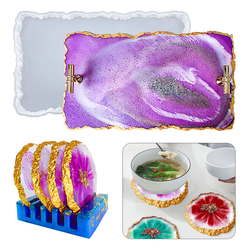 Serving Tray Mold - DM413 Drusy コースター樹脂モールドジオードエポキシカップマットフルーツトレイシリコン工芸品 DIY ホームデコレーション鋳造
