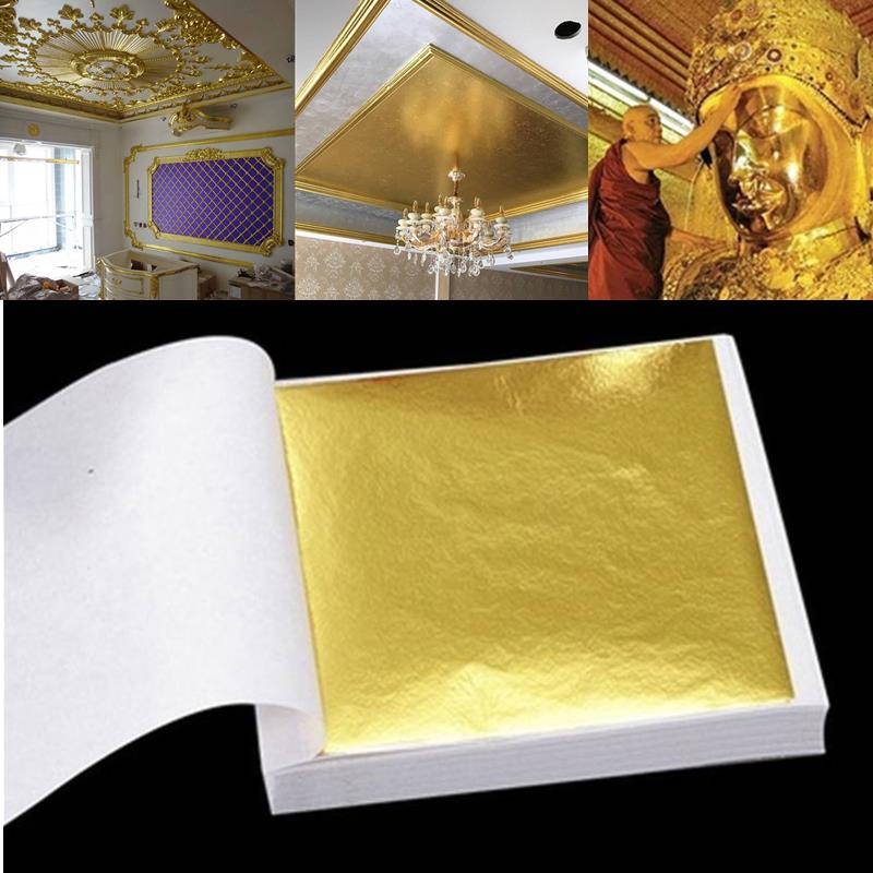 Gold Foil Flakes - 純粋な24kゴールドフォイルリーフ、アンチエイジング、食品の装飾に最適、手作りのDIYスクラップブッキング、クラフトデコレーション、100個